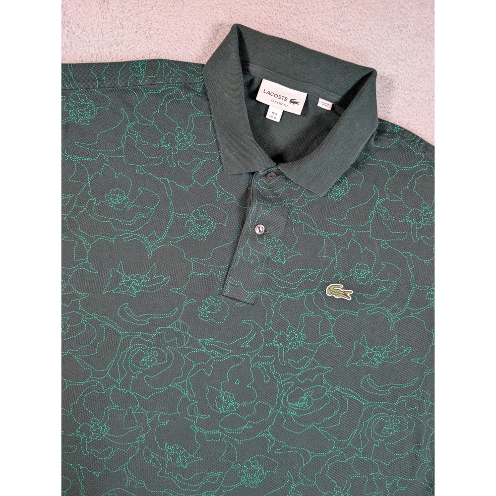 Lacoste Mens Classic Fit Floral Outline Pique Polo Shirt Green PH3598 XL